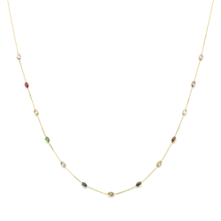 14k GG ANKERCOLLIER MET 19 NAVETTE ZIRCONIAS MULTICOLOR - 10069416