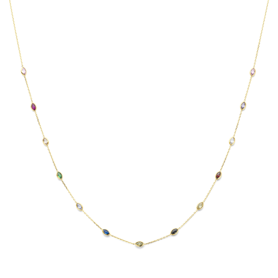 14k GG ANKERCOLLIER MET 19 NAVETTE ZIRCONIAS MULTICOLOR - 10069416