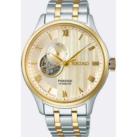 SEIKO "PRESAGE" BICOLOR STALEN HERENHORLOGE MET GOUDKLEURIGE OPEN HEART WIJZERPLAAT SSA464J1 - 10069429