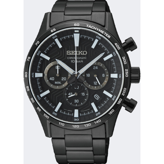 SEIKO ZWART STALEN HERENHORLOGE MET CHRONOGRAAF EN ZWARTE WIJZERPLAAT SBB415P1 - 10069453