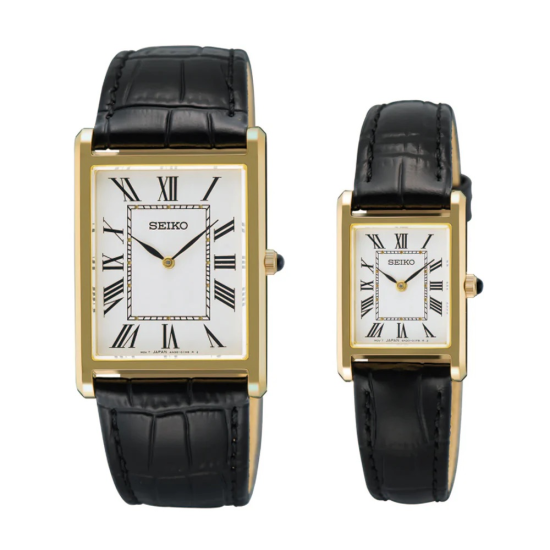 SEIKO HERNHORLOGE RECHTHOEKIG GG DOUBLÉ WITTE WIJZERPLAAT SWR104P1 - 10069468