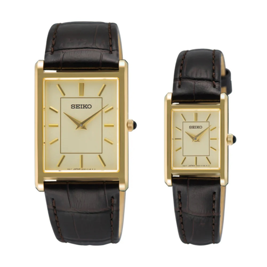 SEIKO HERNHORLOGE RECHTHOEKIG GG DOUBLÉ CHAMPAGNE WIJZERPLAAT SWR106P1 - 10069474