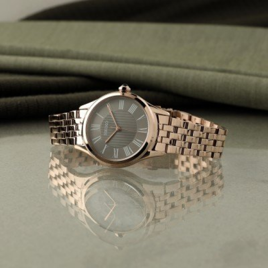 SEIKO DAMESHORLOGE ROSÉ-STAAL GRIJZE WIJZERPLAAT SUR614P1 - 10069475