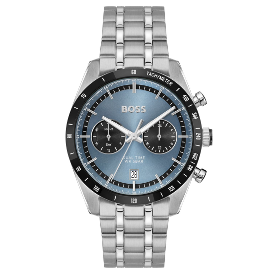 HUGO BOSS "TOURMASTER SILVER" HERENHORLOGE STAAL CHRONOGRAAF BLAUWE WIJZERPLAAT HB1514286 - 10069496