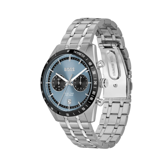 HUGO BOSS "TOURMASTER SILVER" HERENHORLOGE STAAL CHRONOGRAAF BLAUWE WIJZERPLAAT HB1514286 - 10069496