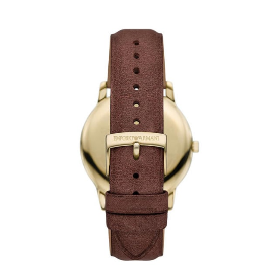 ARMANI HERENHORLOGE GG DOUBLÉ MET LEREN BAND GOUDKLEURIGE WIJZERPLAAT  AR11610 - 10069571