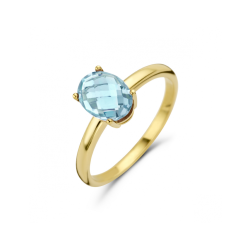 14k GG SOLITAIR MET SKY BLUE TOPAAS 8x6mm BRIOLET - 1007637