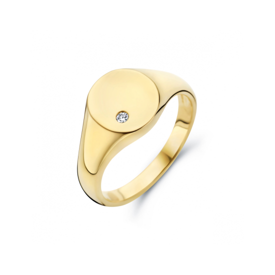 14k GG ZEGELRING OVALE 10mm 1DIAM.02ct H-SI - 1007651